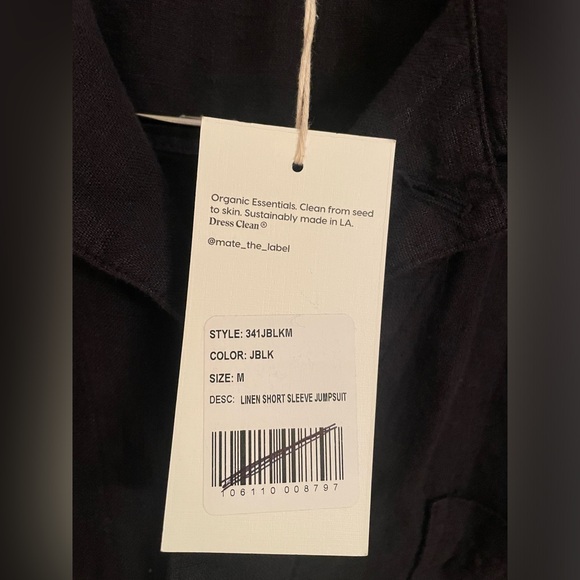 NWT- Mate the Label Organic 100%  Linen Short Sleeve Jumpsuit Size Medium  Black - Picture 8 of 14
